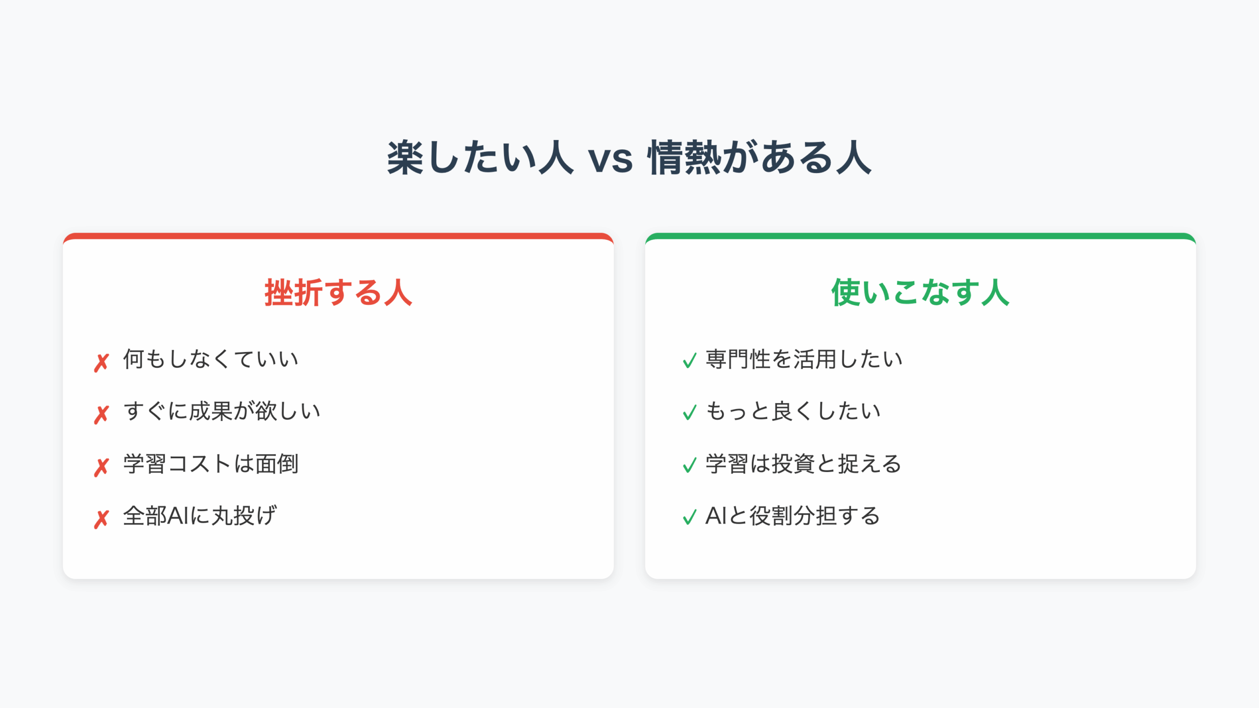 楽したい人 vs 情熱がある人