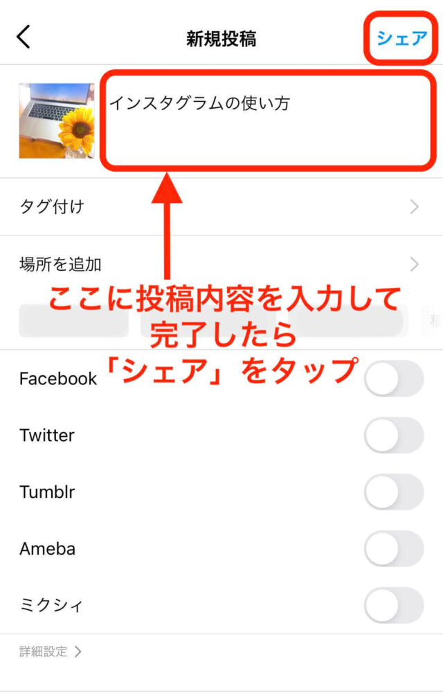 キャプションを入力