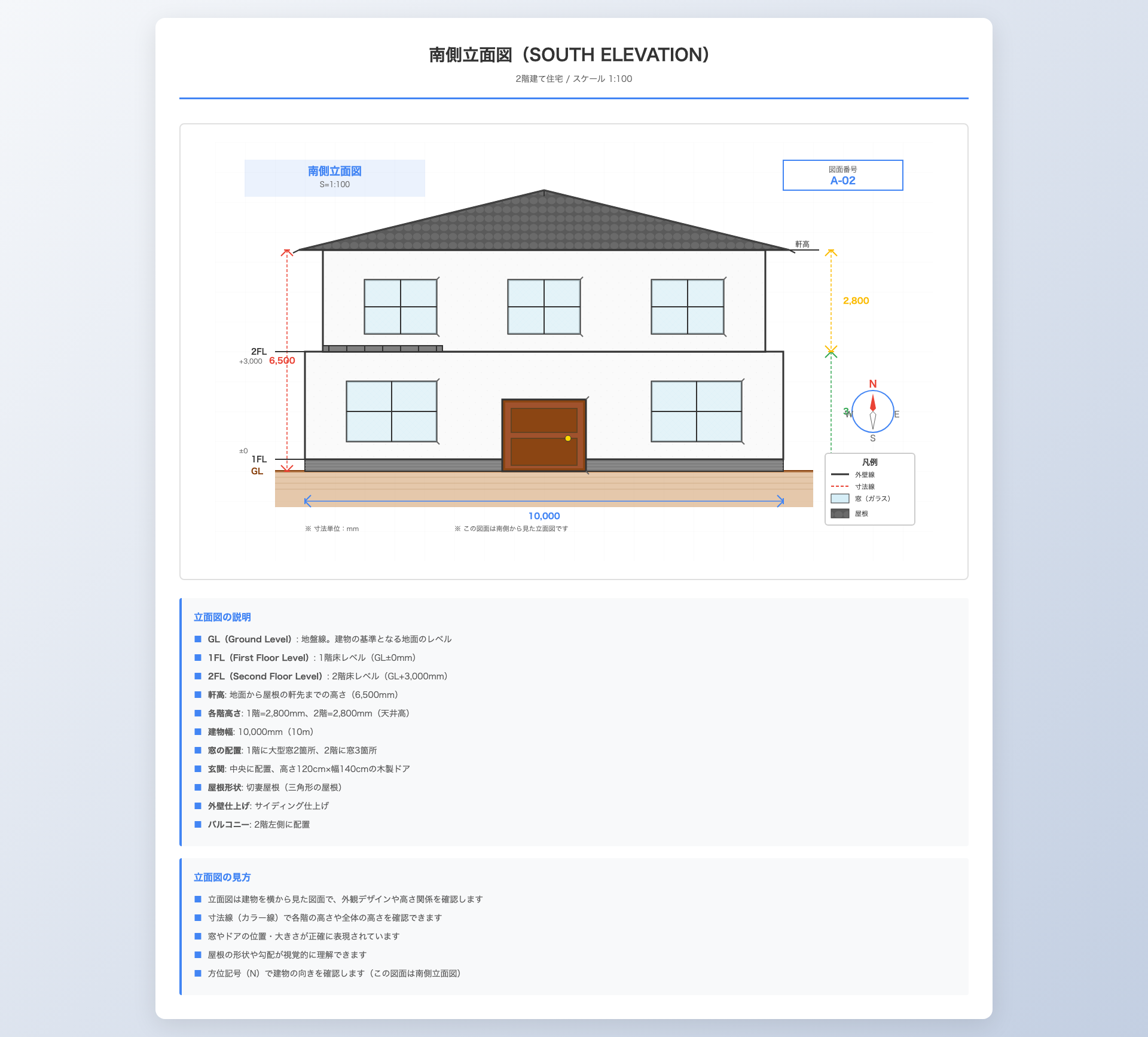 AIクローンが生成した2階建て住宅の南側立面図
