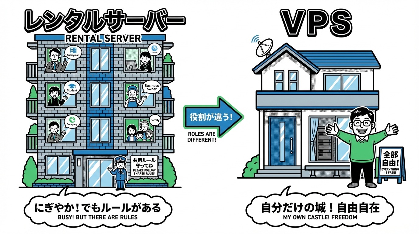 レンタルサーバー（マンション）vs VPS（一戸建て）の違い