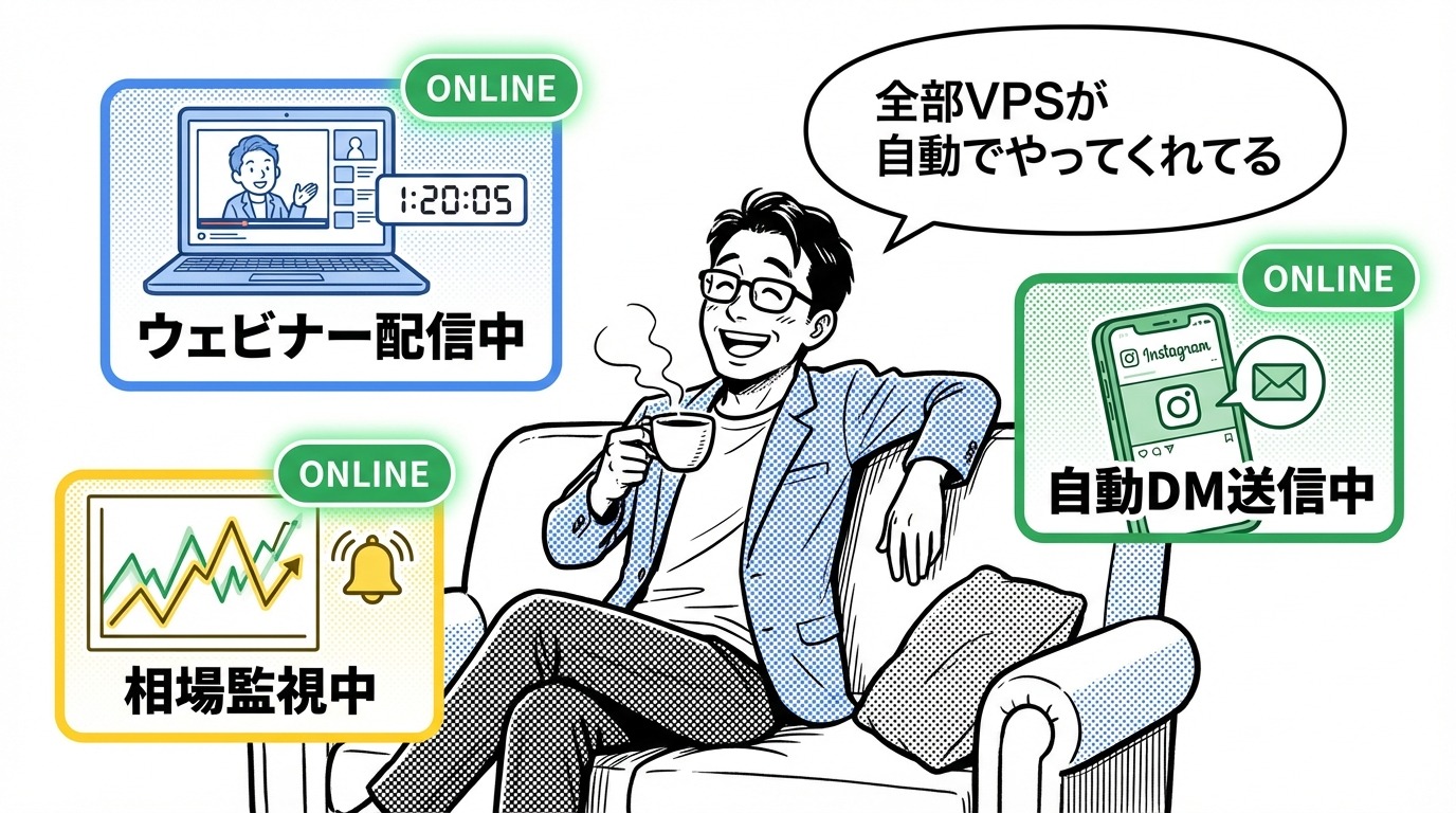 須崎がリラックスしている間もVPSが自動で仕組みを稼働