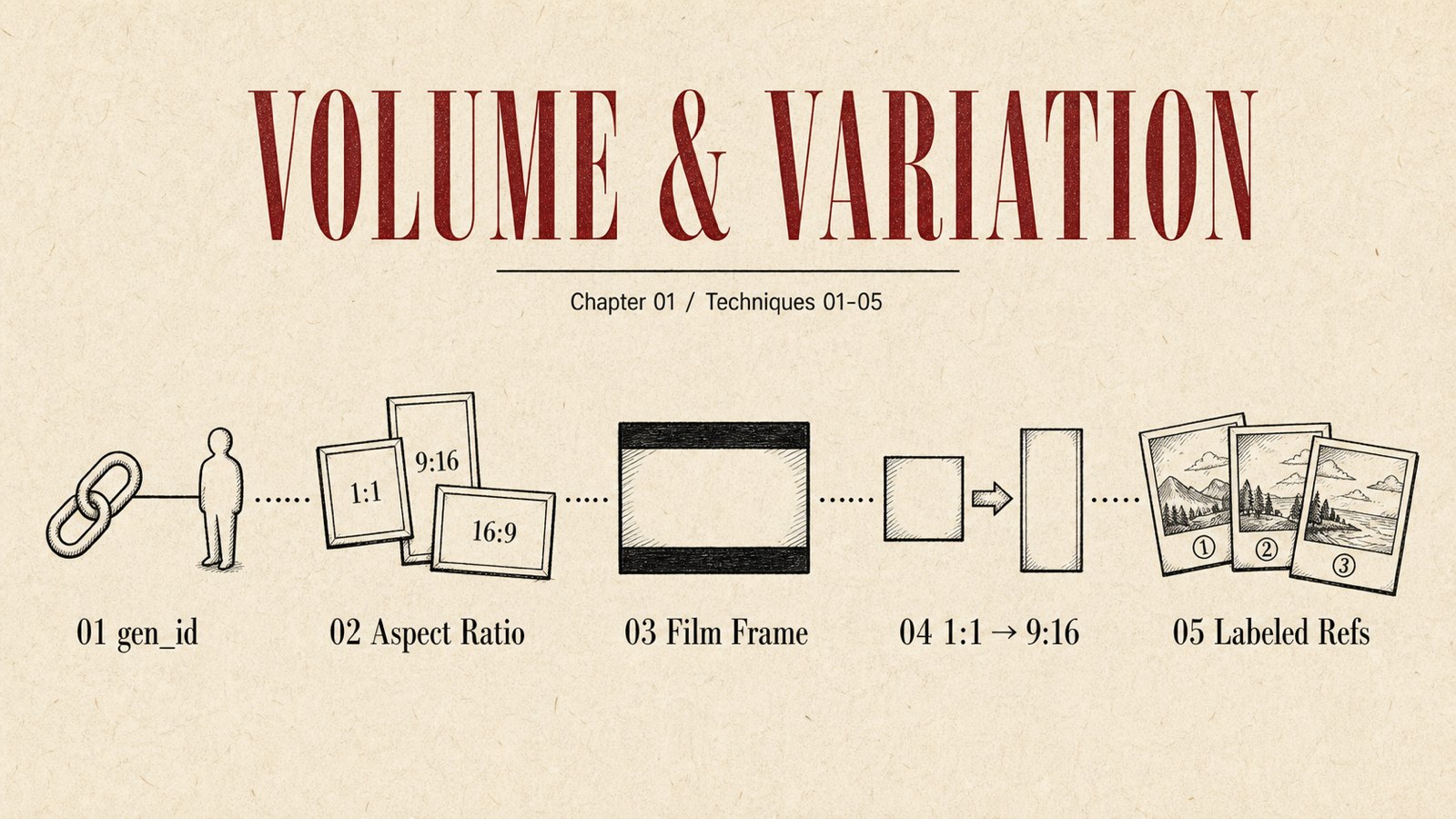 VOLUME & VARIATION 章1のインフォグラフィック：5つの裏技マップ