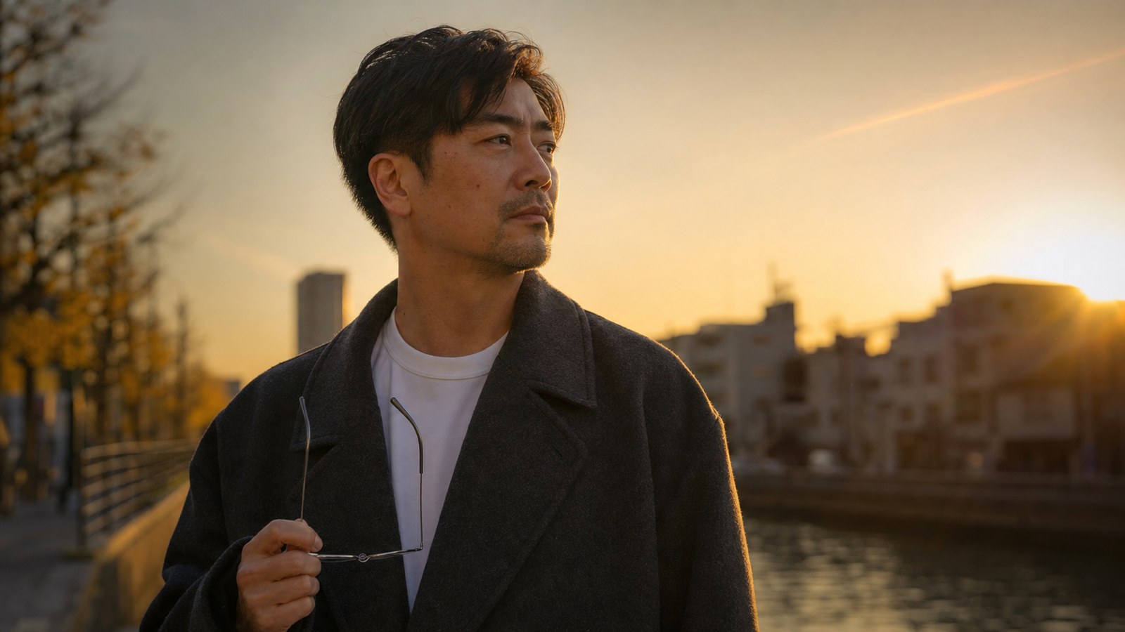光の3点セットを指定して生成したゴールデンアワーの人物ポートレート