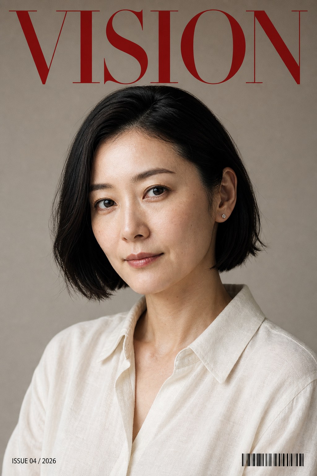 雑誌風カバーレイアウトで生成した日本人ビジネスパーソンのビジュアル