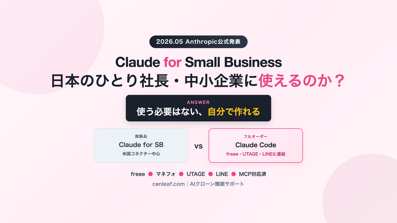 Claude for Small Business は日本のひとり社長・中小企業に使えるのか？ ──「使う必要はない、自分で作れる」という結論