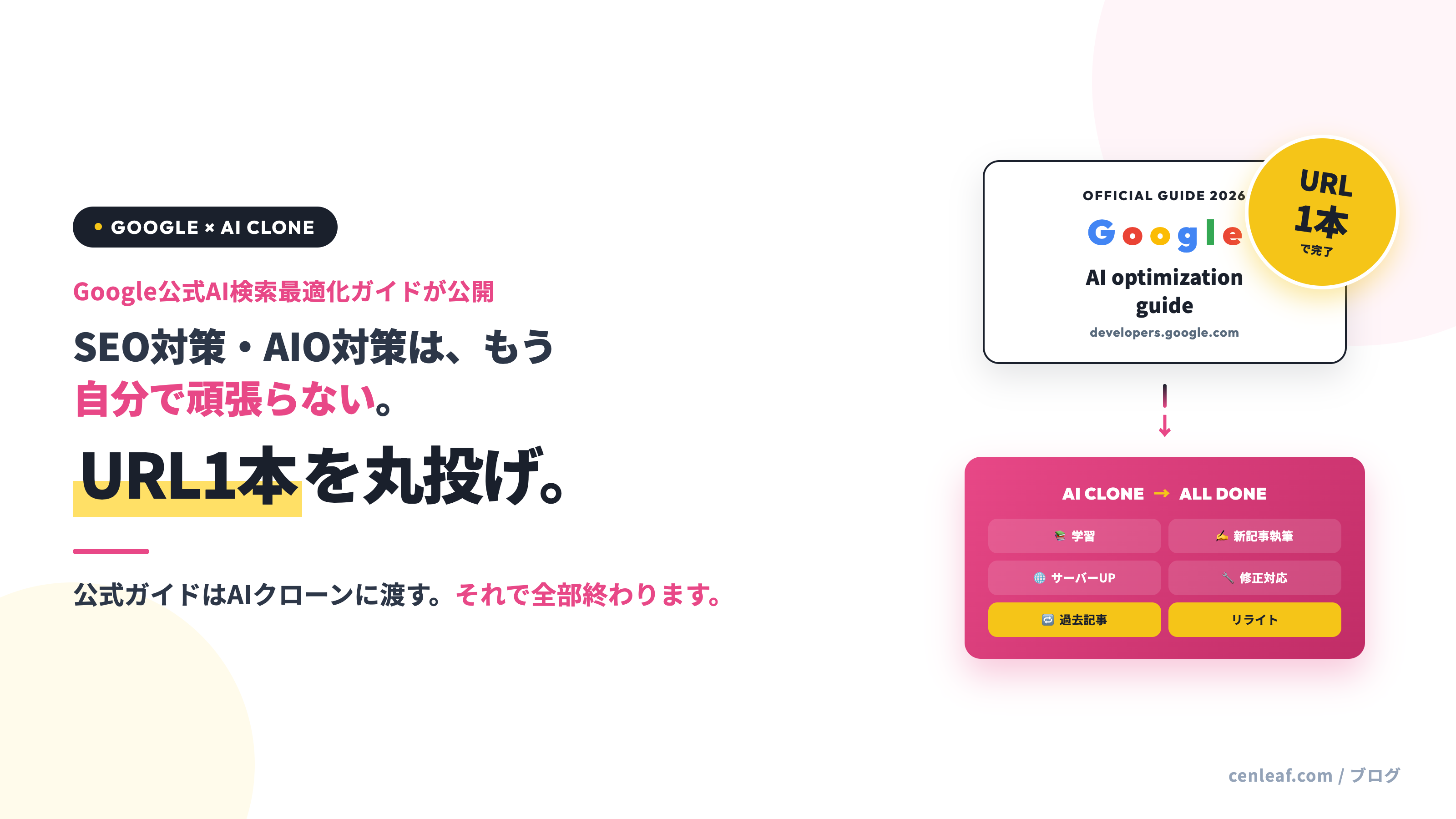 Google公式AI検索最適化ガイドが公開｜AIクローンに丸投げするだけでSEO・AIO対策がGoogleルール通りに完了する