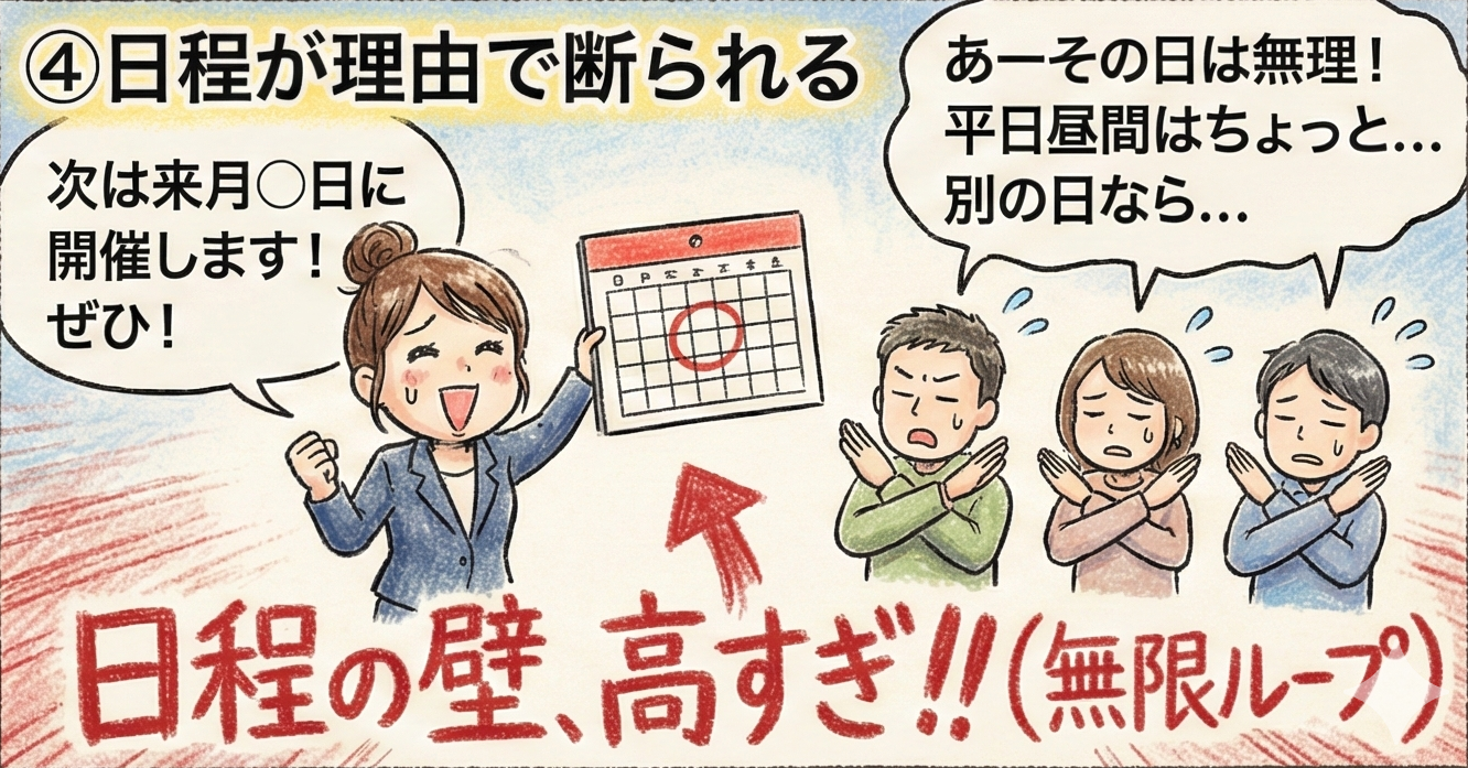 セミナー悩みあるある：日程が理由で断られる