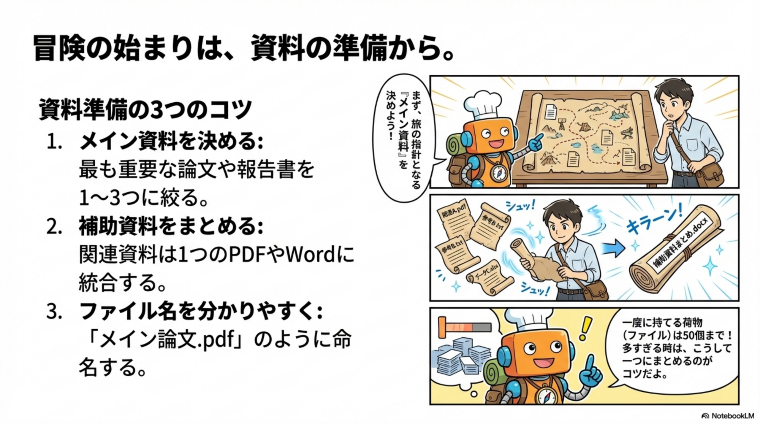 冒険の始まりは、資料の準備から