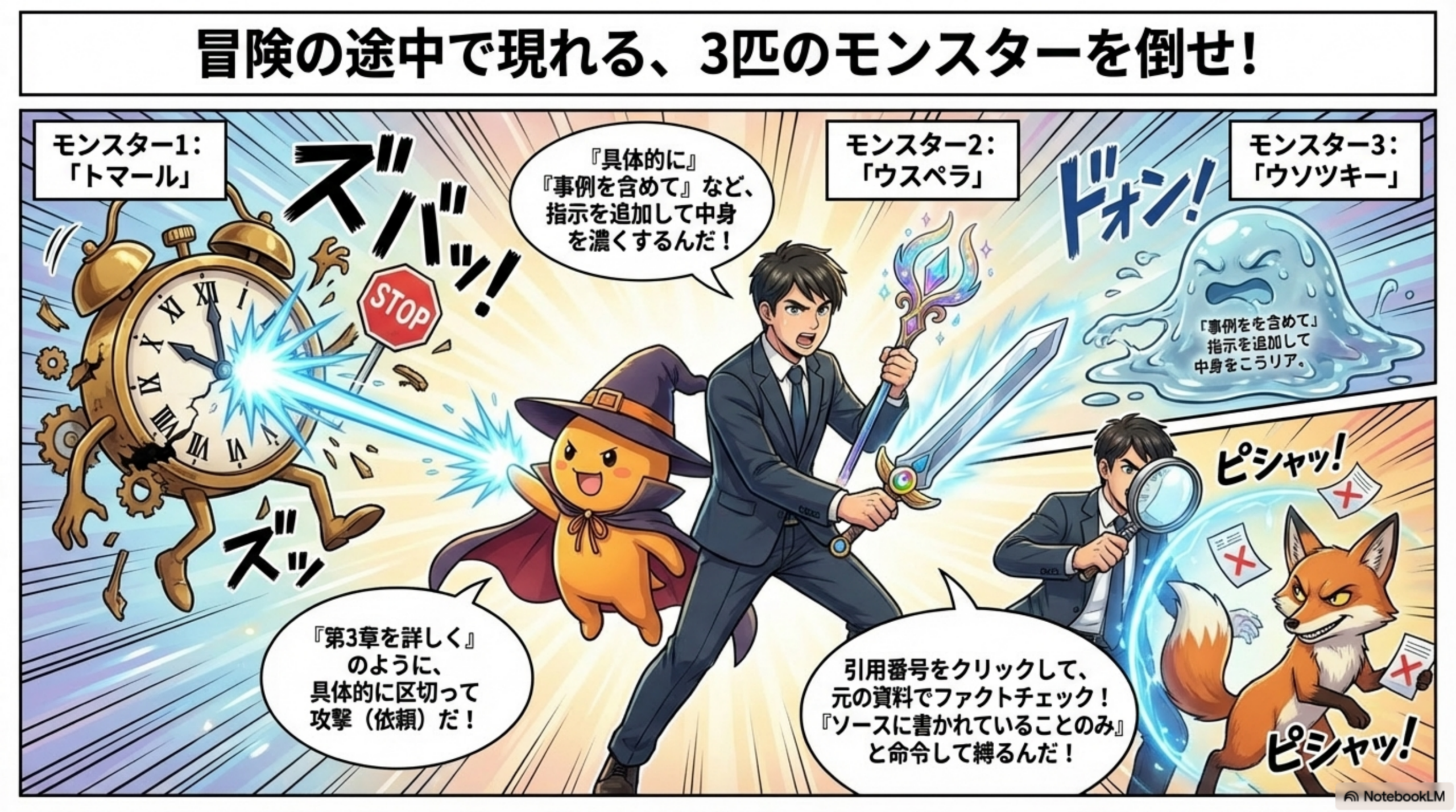 冒険の途中で現れる、3匹のモンスターを倒せ！